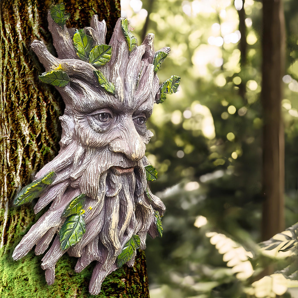 Teaeeno Charming Tree Face Garden Decor, Whimsical Old for Man Resin Statue with Foliage Features, Large Outdoor Tree Hugger for Yard Art, Root Detail, Trees Decorations Outdoor Wallmounted Statue