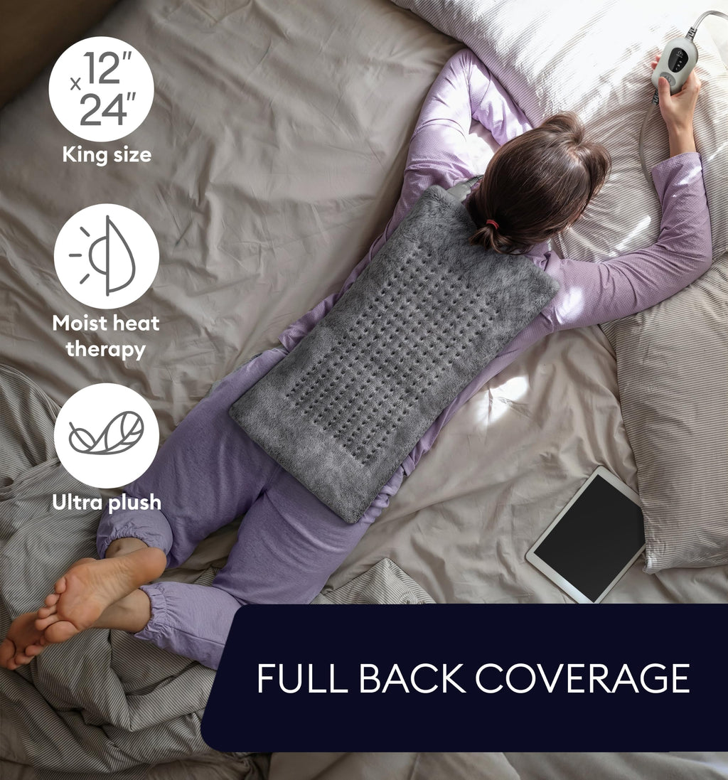 GENIANI Electric Heating Pad for Back Pain & Cramps Relief, Electric Throw, Self Care Gifts for Women, Heating Pad for Neck & Shoulder, Machine Washable Microplush, Auto Shut Off (12"x24", Tabby Gray)