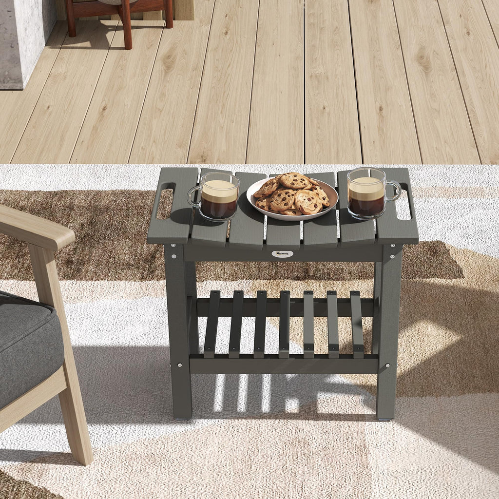 Outsunny Shower Bench for Inside Shower, HDPE Shower Stool with Handle, Storage Shelf, Non-Slip Pads, Waterproof Foot Stool for Indoor Outdoor, Dark Gray