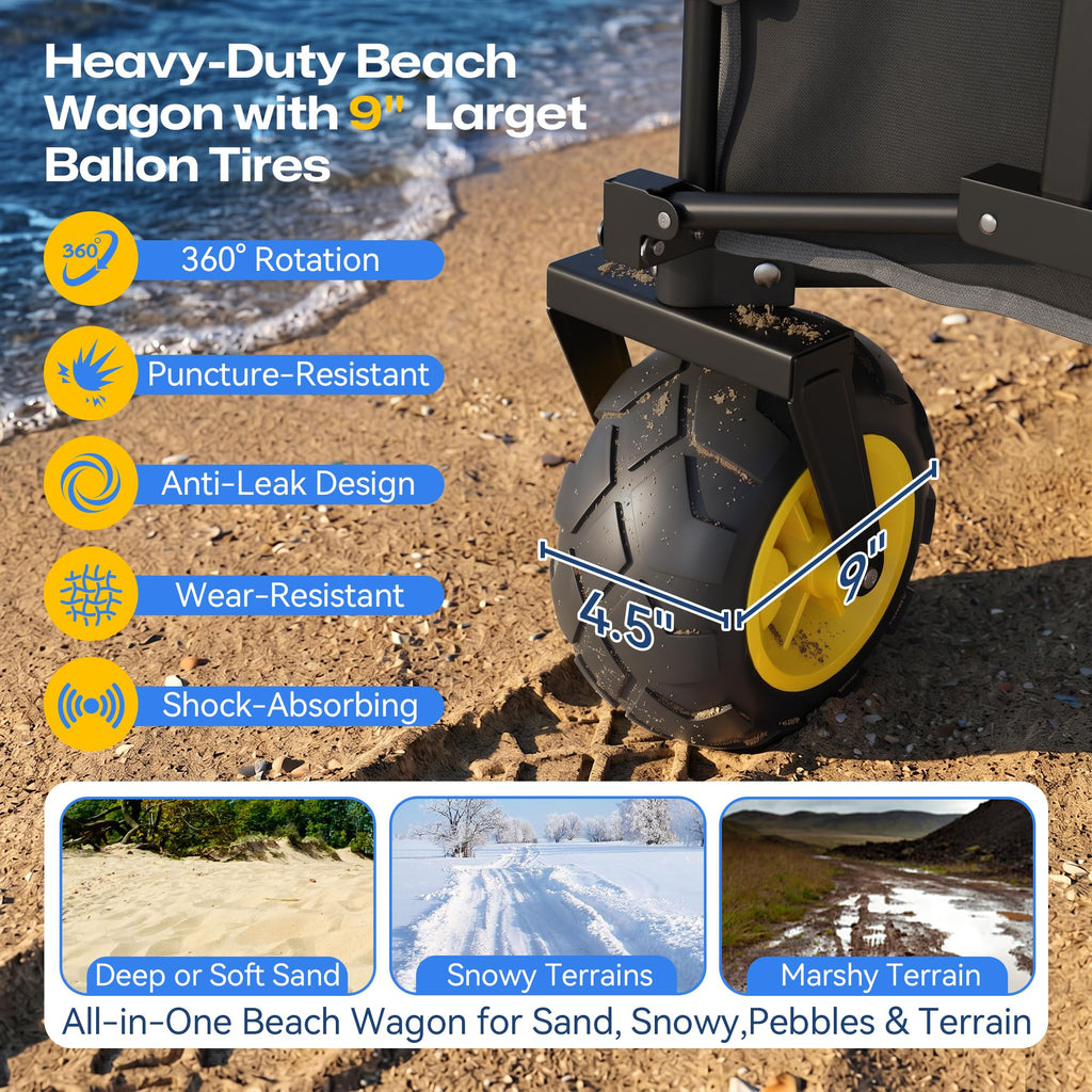 VELUVIA Beach Wagon with Big Balloon Wheels for Sand, 450LB Heavy Duty