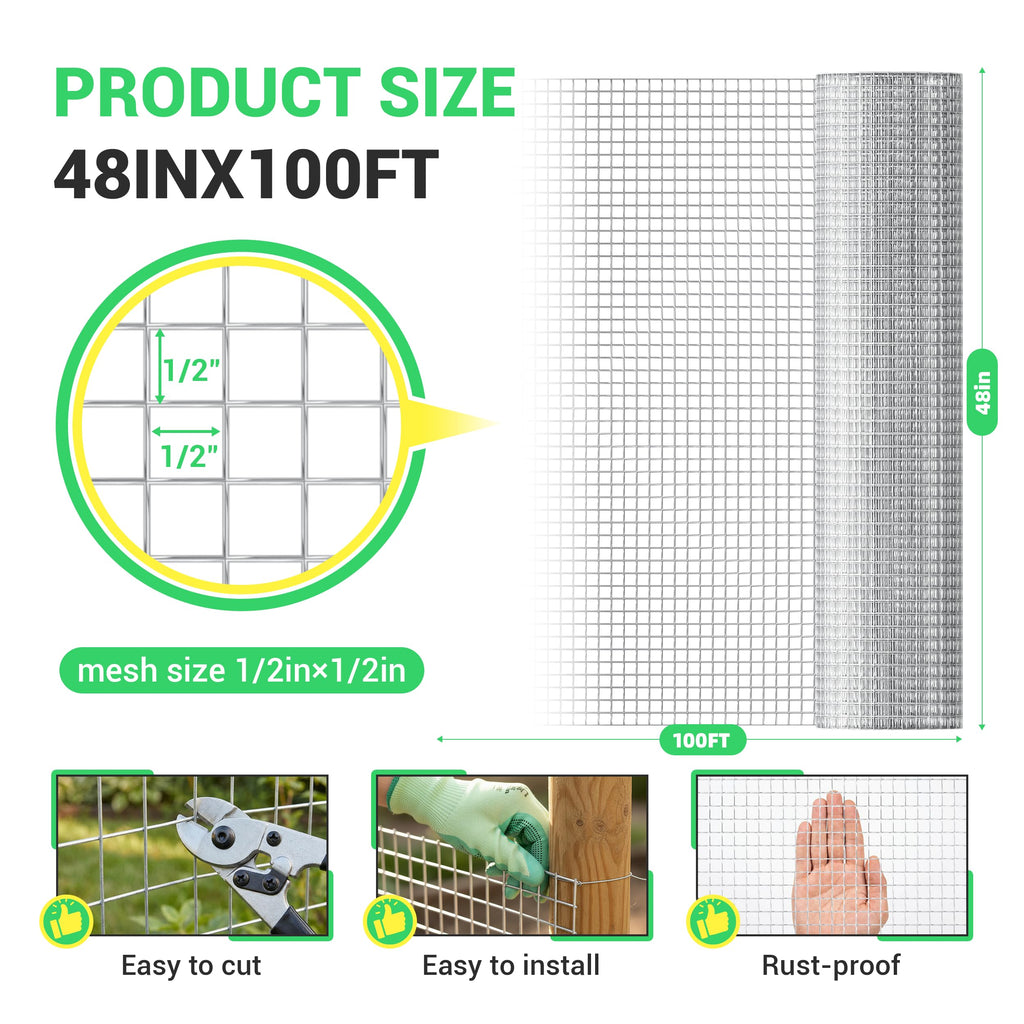 Land guard 19 Gauge Hardware Cloth, 1/2 inch 48inch×100ft Chicken Wire Fence, Galvanized Welded Cage Wire Mesh Roll Supports Poultry Netting Cage Fence………