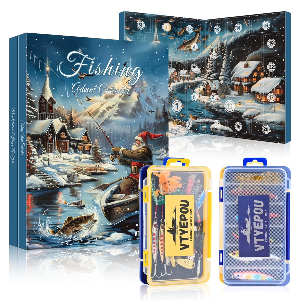 Fishing Advent Calendar 2026 for Men - Fishing Lures Kit with Tackle Box Advent Calendar for Fisher Teen Boys - 2026 Xmas Holiday Surprise Gift for 24 Days Christmas Countdown