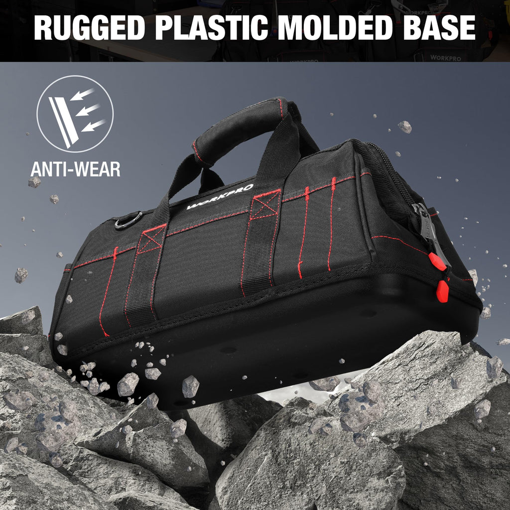 WORKPRO 16-inch Close Top Wide Mouth Tool Storage Bag with Water Proof Rubber Base, W081022A, 16"