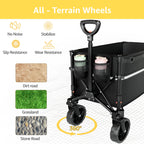 ROSONG Collapsible Wagon Cart with Wheels Foldable - Folding Utility Heavy Duty Wagons Carts for Grocery Sports Garden Shopping Camping Wheelbarrows (Black, 120L)