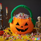 JOYIN Halloween Pumpkin Plush Tote Bucket, 11 X 13.4 inches Candy Trick or Treat Bag, Cute Halloween Basket with Handle for Kids Girl Boy Trick or Treating, Party Favor Supplies, Kids Gifts Goody Bag