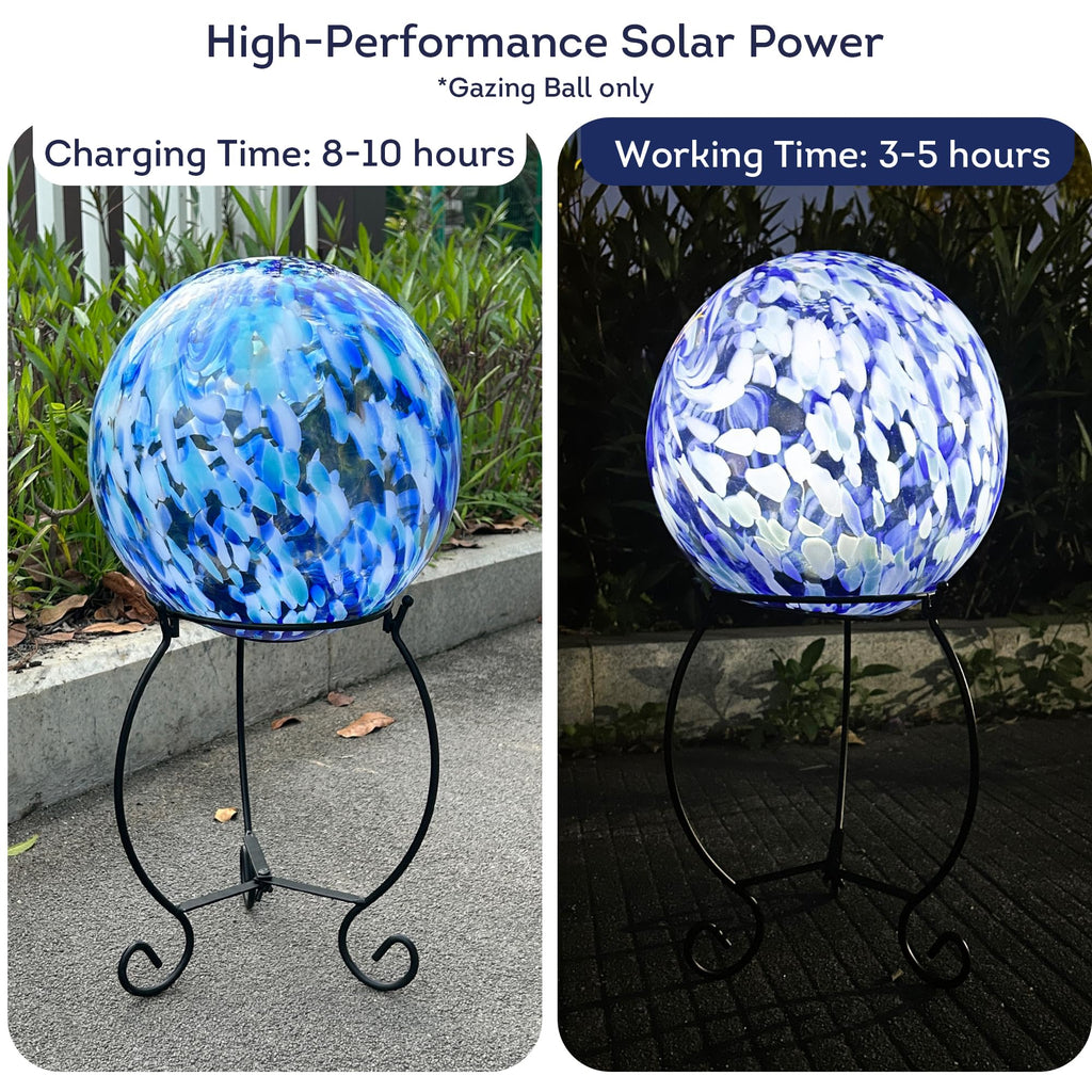 Lily's Home Gazing Ball - 10" Glass Globe with Solar Powered Lights - Outdoor Solar Lights for Yard & Patio - Garden Decor - Automatic On/Off Photosensitive Switch - Battery Included - Blue