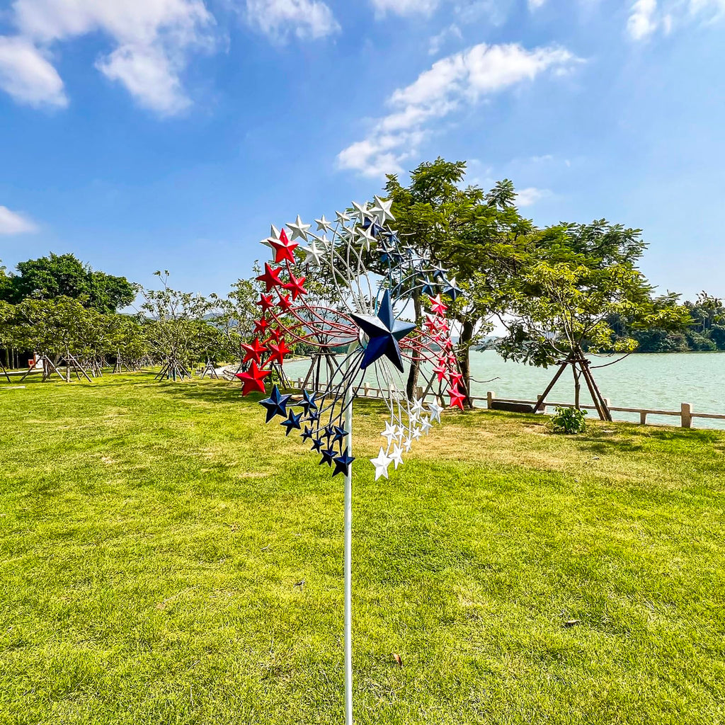 XLSWAIN Patriotic Star Metal Wind Spinner Outdoor, 47.3" H