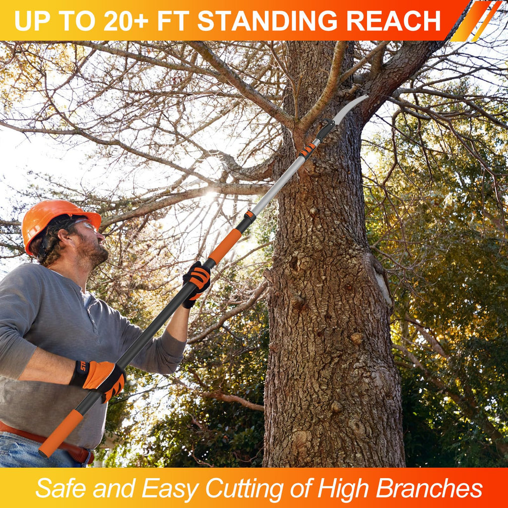 LAANPOLE 26FT Pole Saw, Telescoping Tree Trimmer with 5-20FT Extension Pole, Manual Branches Pruner for Backyard, Orange