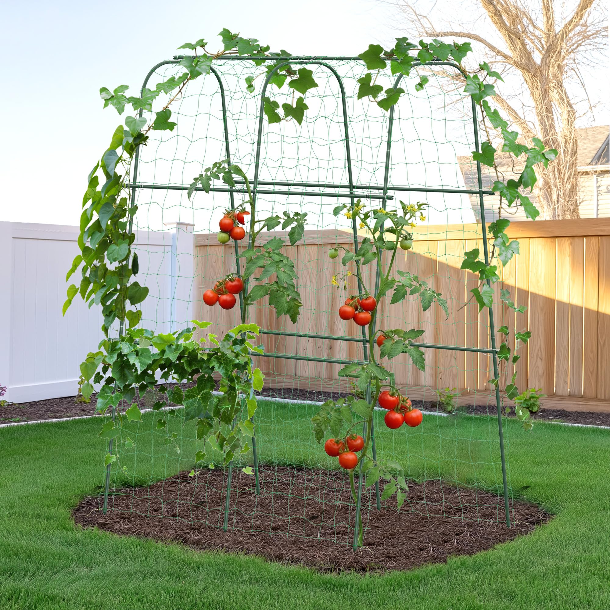 HIRALIY Cucumber Trellis for Climbing Plants, 5.25ft Tall, Green