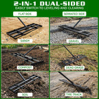 Housolution 32"x10" Lawn Leveling Rake with Serrated Edge & Smooth Plate