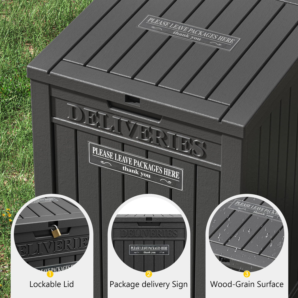 GULAIMOAO Package Delivery Box for Outside, Waterproof Outdoor Storage, Black