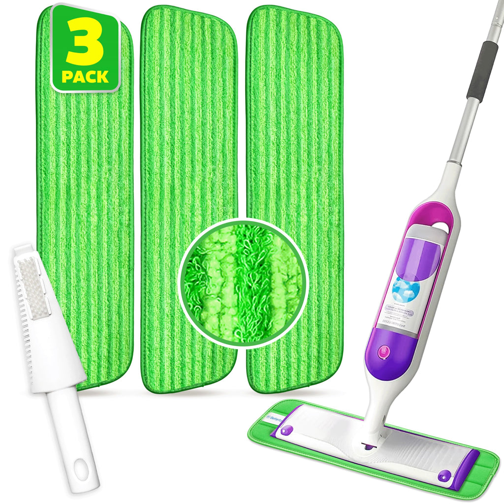 Befanty 3 Pack Reusable Microfiber Mop Pads, Compatible with Swiffer PowerMop and Bona Mop, Machine Washable Cloths, Scraper Included, Refills for All Floor Cleaning, Wet Dry - 16"- 18"