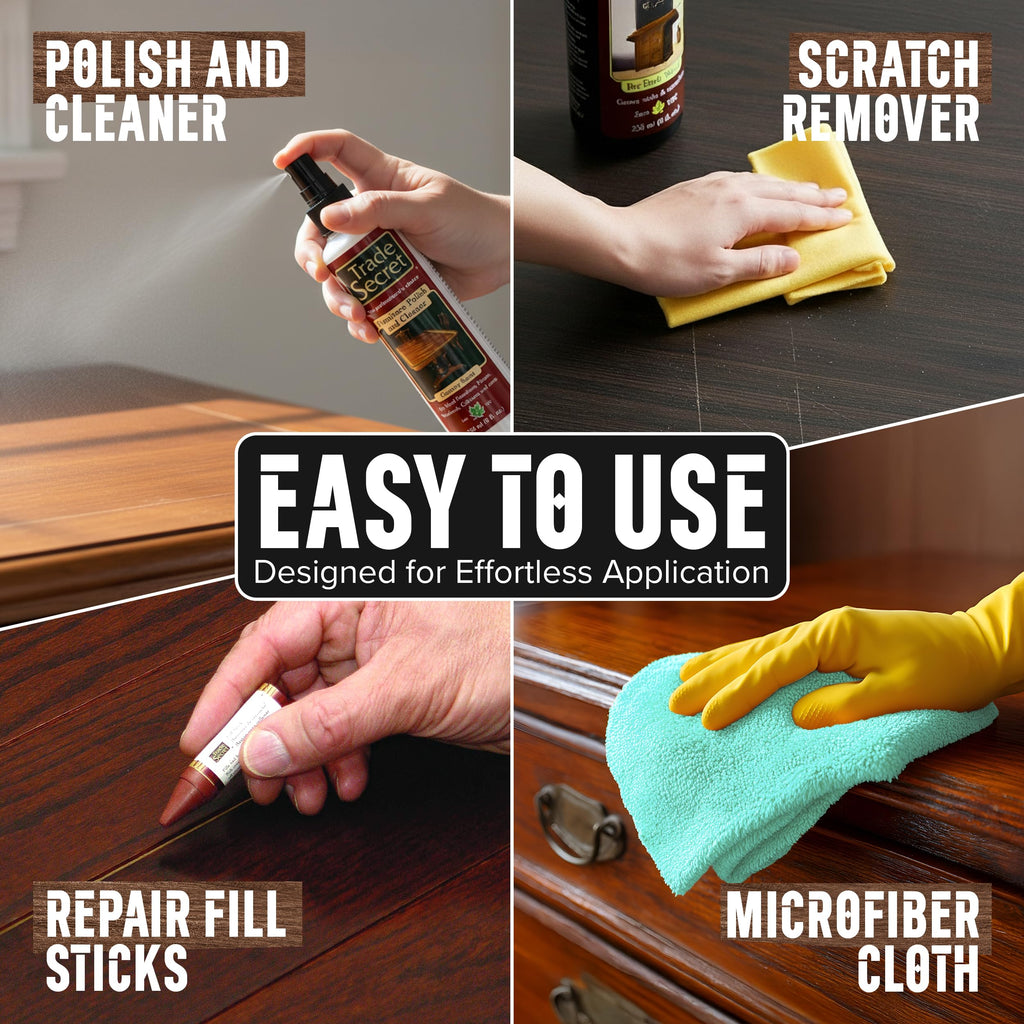 Trade Secret Complete Wood Furniture & Floor Restoration Kit - Scratch Repair and Polish System for Light and Dark Surfaces with Microfiber Cloth