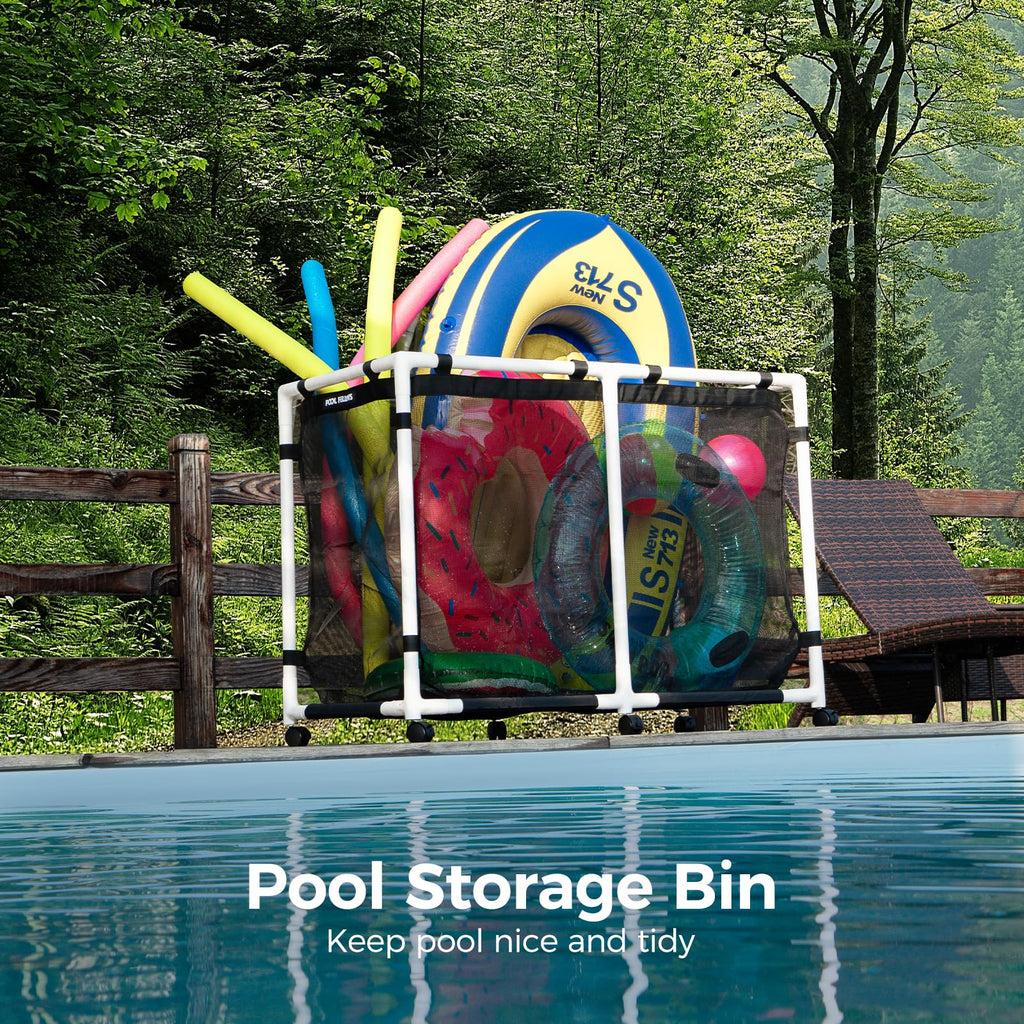 POOL FELLOWS Pool Storage Bin, 214 Gallons, Holder for Noodles, Toys, Floats, Towels, Large Mesh Organizer for Swimming Equipments, Max Style