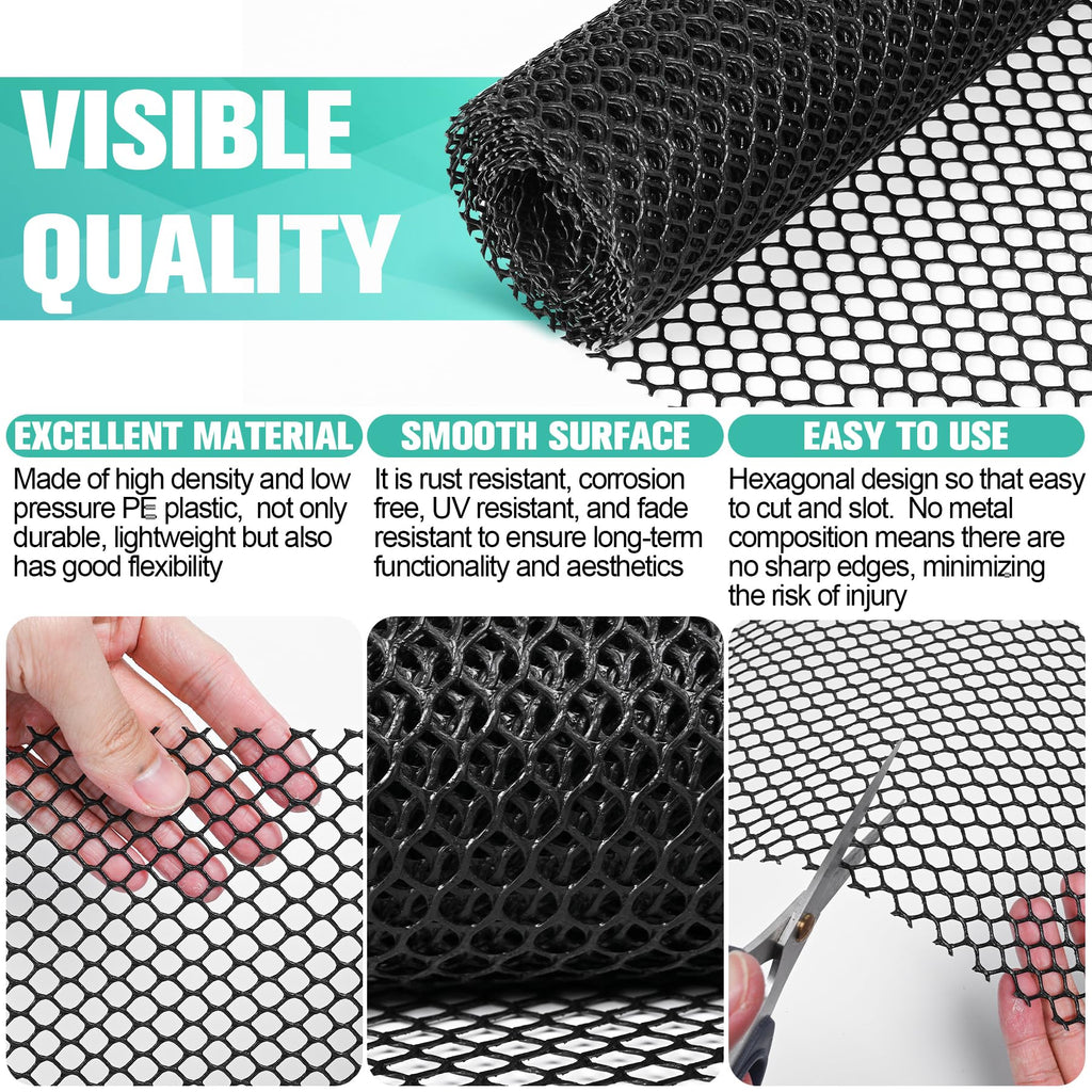 Plastic Mesh Fence Sheet 15.7IN x 50FT - 0.3IN Opening Plastic Chicken Wire Netting Roll Durable for Dogs, Poultry, Puppy, Garden Snake Barrier with 50 Pcs Zip Ties - Black