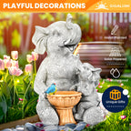 GIGALUMI Solar Garden Statues Bird Bath Elephant 9", Loving Elephant Decor, Yard Decorations Outdoor, Elephant Figurine Lights for Outside, Garden Decor Unique Housewarming Gifts for Women, Mom