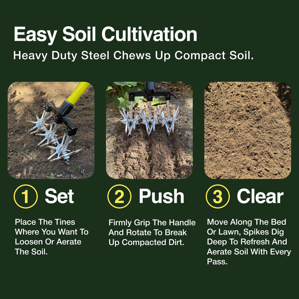Heavy-Duty Rotary Cultivator with 2X Steel Tines for All Soil Types - Till, Aerate, Weed & Mix Soil | 60" Extra Long Handle