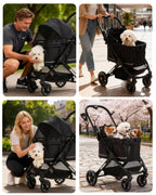 797Audio Dog Stroller for Small Medium Dogs,Pet Stroller for Cats Puppy Up to 121lbs,Foldable,One Click Folding,4 Wheel Shock Absorption,Adjustable Canopy with Sun Shades,Removable Washable Pad(Black)