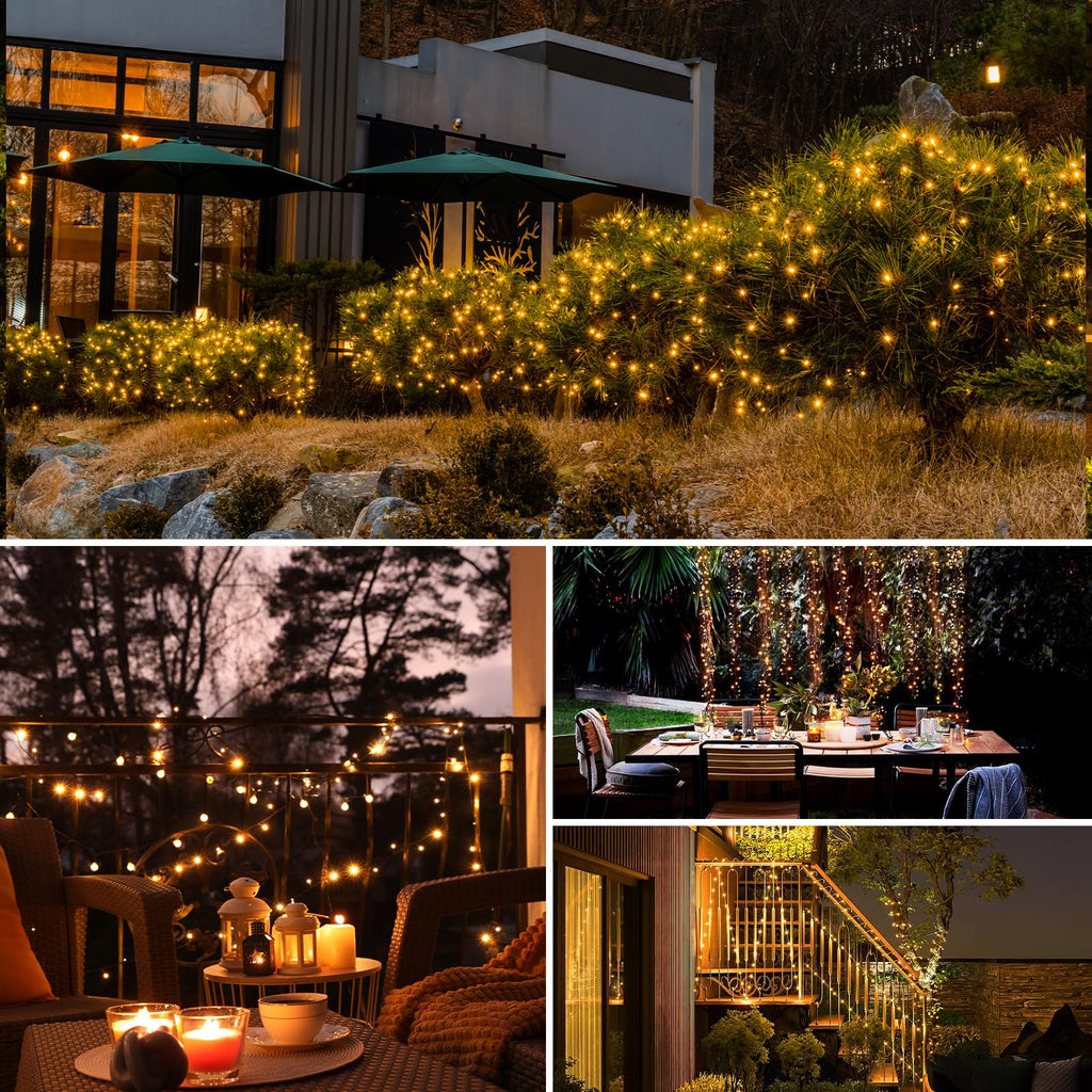 btfarm 4 Pack Solar String Lights Outdoor - Total 132FT 320LED Solar Fairy Lights Outside Waterproof 8 Modes, Copper Wire Solar Powered Twinkle Light for Garden Tree Christmas Wedding Party,Warm White
