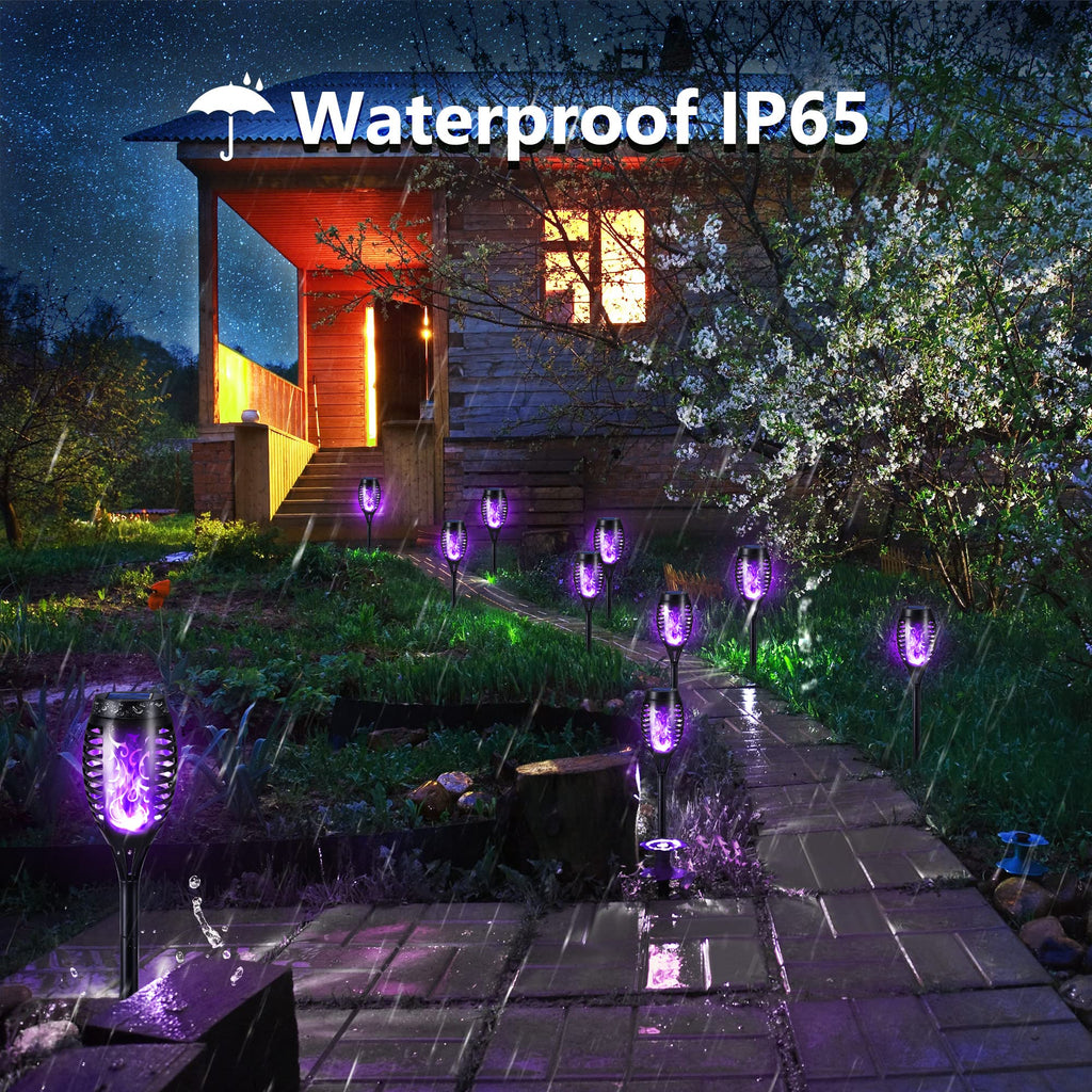 Toodour Solar Torch Flame Lights, 12 Pack Solar Lights Outdoor with Flickering Flame, Waterproof Patio Light Landscape Decoration Lighting for Garden, Lawn, Yard, Outdoor Decorations - Purple