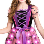 Spooktacular Creations Girls Light Up Witch Costume, Kids Witch Costume with Hat and Broom for Toddler Halloween Dress Up Parties (Toddler (3-4yr))