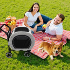 Saudism Pet Stroller for Dogs Cats up to 50 lbs, Foldable Dog Stroller with 360° Swivel Wheels, Detachable Carrier, Adjustable Handle, Travel Dog Stroller for Small Medium Large Pets, Gray