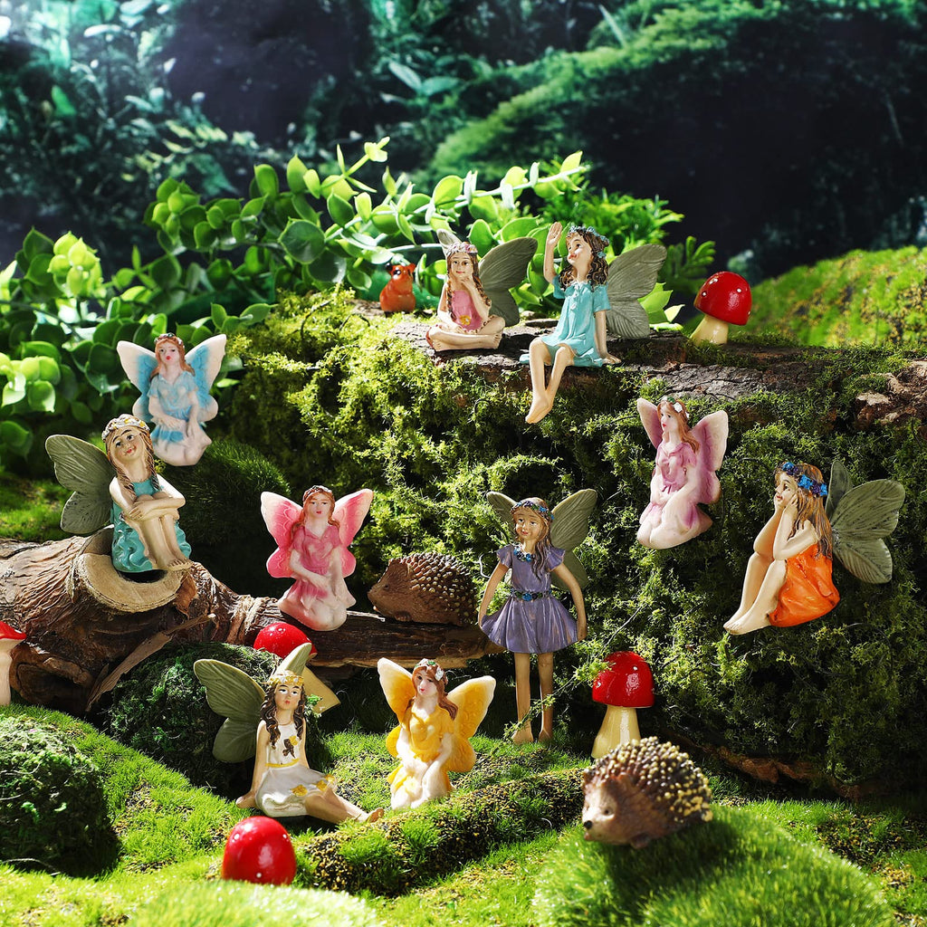 Roowest 16 Pcs Garden Accessories Miniatures Fairies Kit Resin Hedgehogs Cute Tiny Mushroom Miniature Figurines Mini Garden Micro Landscape Ornaments for Lawn Yard Home Outdoor Decorations