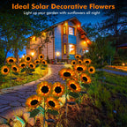 Meagoo Solar Sunflower Lights, 800mA Solar Garden Light with Real Looking Flowers Outdoor Waterproof Solar Stake Lights for Back Yard, Flower Bed, Pathway, Patio, Porch, Fall Decoration (4 Pack)