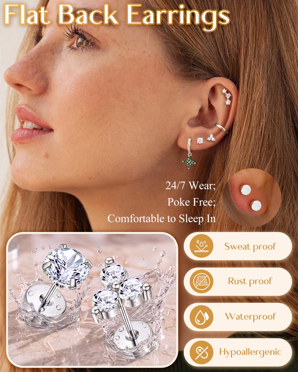 MILACOLATO Hypoallergenic Flat Back Earrings Silver Cartilage Earring Sets for Multiple Piercing 20G Surgical Stainless Steel Earrings for Women Trendy Earring Stacks Small Hoop Flatback Stud Earrings SG