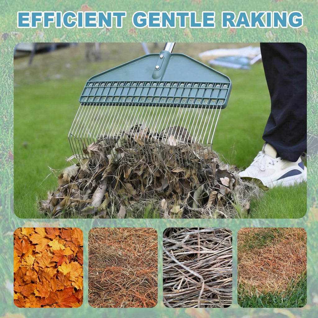 YEELOR Thatch Rake, 66" Adjustable Handle, 17" Wide Dethatcher Rake for Garden, Patio & Lawn, Cleans Dead Grass, Thatch, Pine Needles & Acorns (Right-Angle Hook)