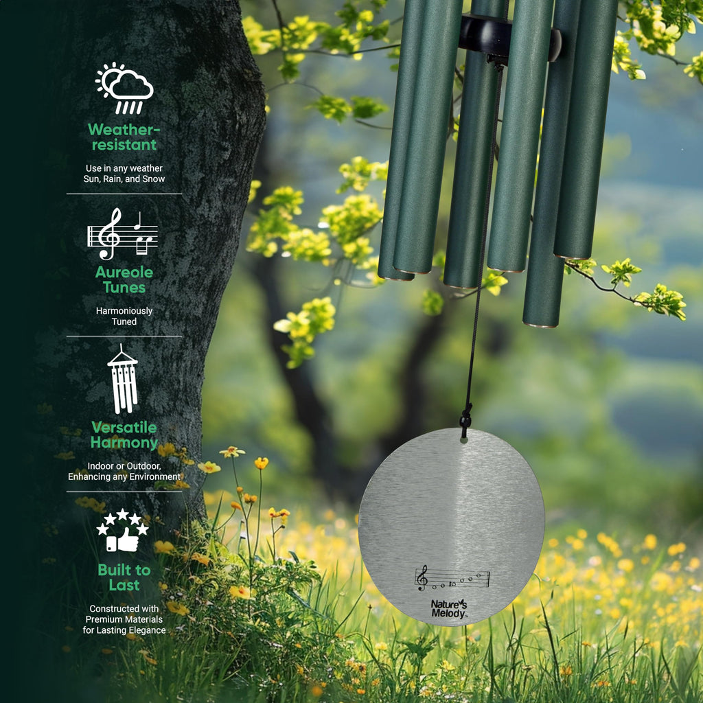 Nature’s Melody Aureole Tunes Wind Chimes – Outdoor Windchime with 6 Tubes Tuned to B Pentatonic Scale, 100% Rustproof Aluminum, Powder Finish & S Hook Hanger for Sympathy, Memorial Gift or Zen Garden