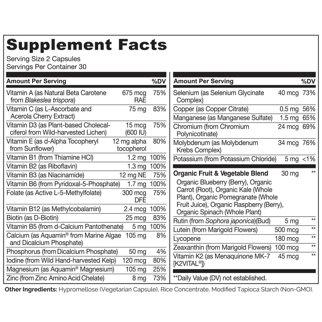 NATURELO Teen Multivitamin - Whole Food Multivitamin for Teenage Boys - Minerals Supplement for Active Kids - with Plant Extracts - Non-GMO - Vegan & Vegetarian - 60 Capsules (Pack of 2)