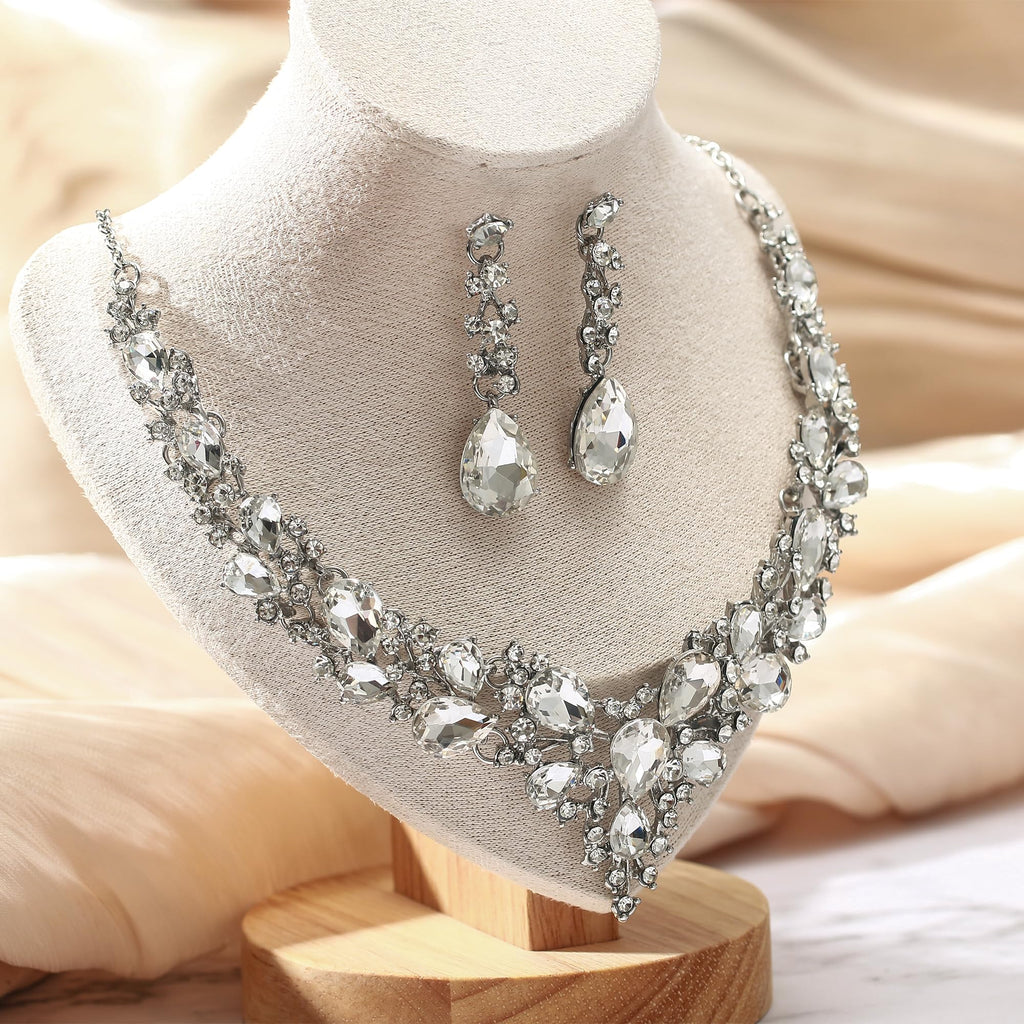 BriLove Women's Wedding Statement Necklace Dangle Earring Jewelry Clear