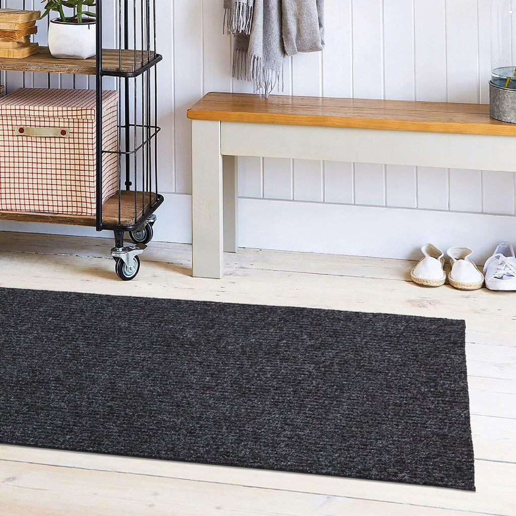 Ottomanson 2' x 5' Hallway Runner with Scraper Pile Extra Durable Non-Slip Rug Mat for Indoor & Outdoor Use - Ideal for Kitchen, Entryway, Patio & Garage - High-Traffic Carpet, Black