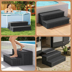 WTFGO Plastic Hot Tub Steps with Storage, Spa Steps Outdoor Stairs, 36.6 Inches Long - Non-Slip All Weather Top & Feet, 32 Gallon Capacity, Waterproof for Porch/RV/Deck, Sturdy Plastic Frame, Black