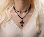 Layered Black Beaded Cross Choker, Goth Gothic Emo Punk Grunge Necklace