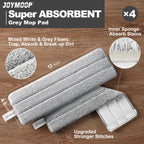 JOYMOOP Mop Replacement Pads, 4-Pack 13" × 4.9" Microfiber Flat Mop Refills, Dual Grey & Stripe Pads for Wet & Dry Cleaning, Fits JOYMOOP Mop Head Refills, Machine Washable, Durable, Scratch-Free