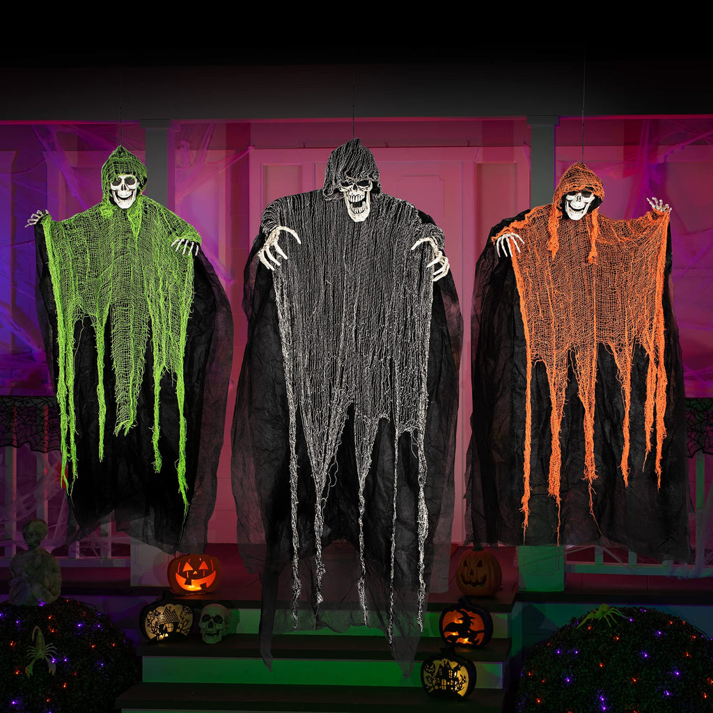 JOYIN Halloween Hanging Grim Reapers (3 Pcs), One 47” and Two 35” Grim Reapers, Halloween Skeleton Flying Ghost for Haunted House Prop Décor, Outdoor Indoor Décor