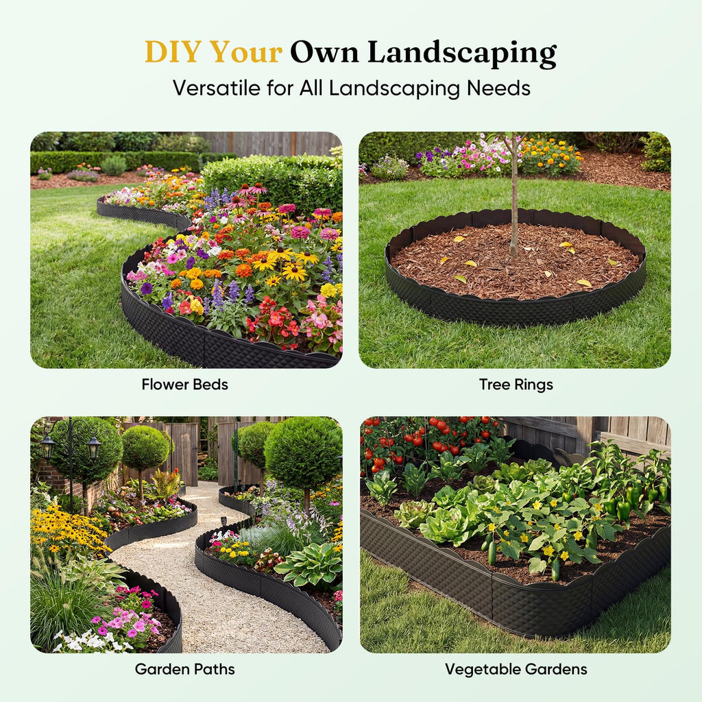 Grenebo 4.72 in x 33.2 Ft Garden Edging Border Kit, Flexible No Dig