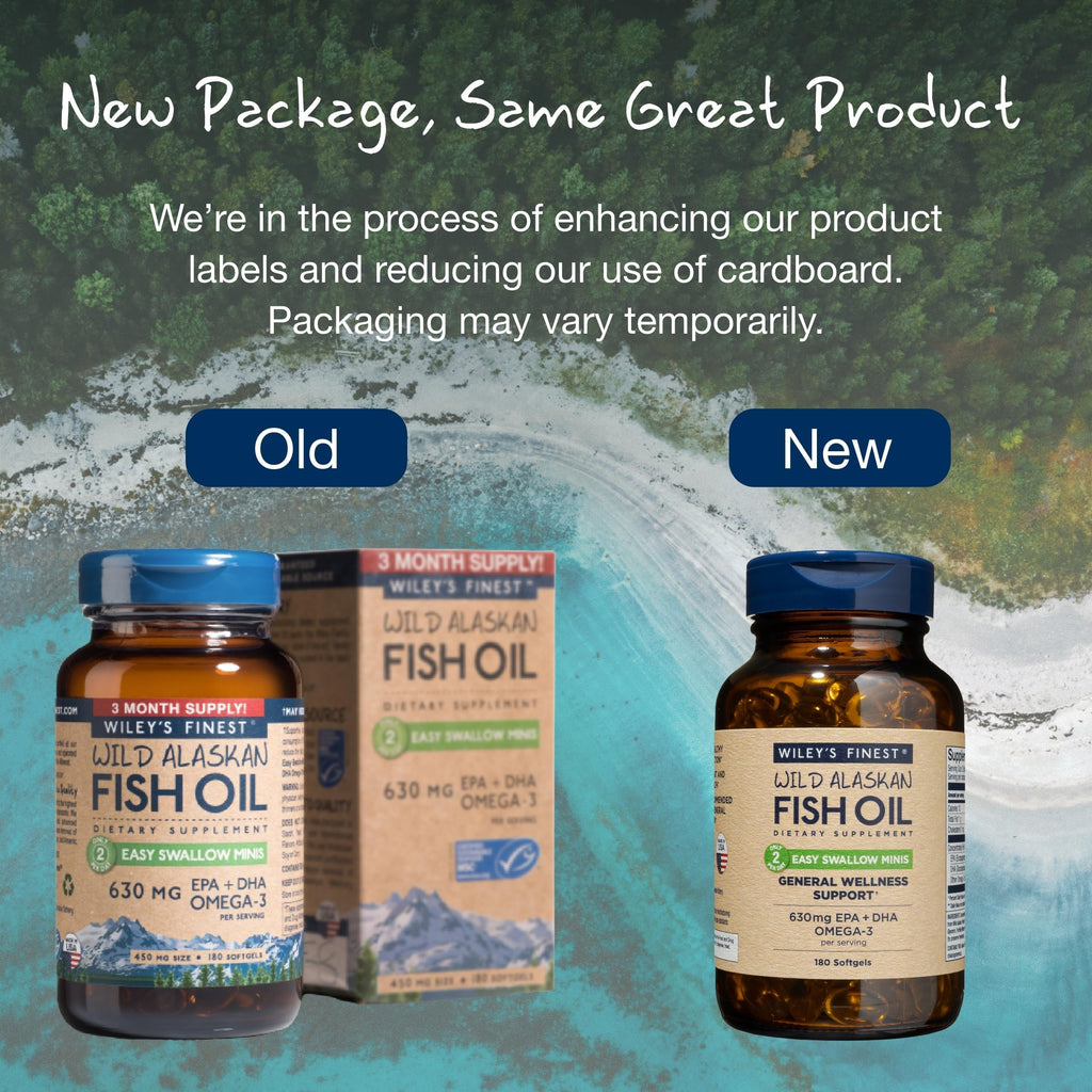 Wiley's Finest Wild Alaskan Fish Oil Easy Swallow Minis - Omega-3 Fish Oil Supplement for Adults and Kids - Double-Strength 630mg EPA and DHA Natural Supplement - 180 Mini Softgels (90 Servings)