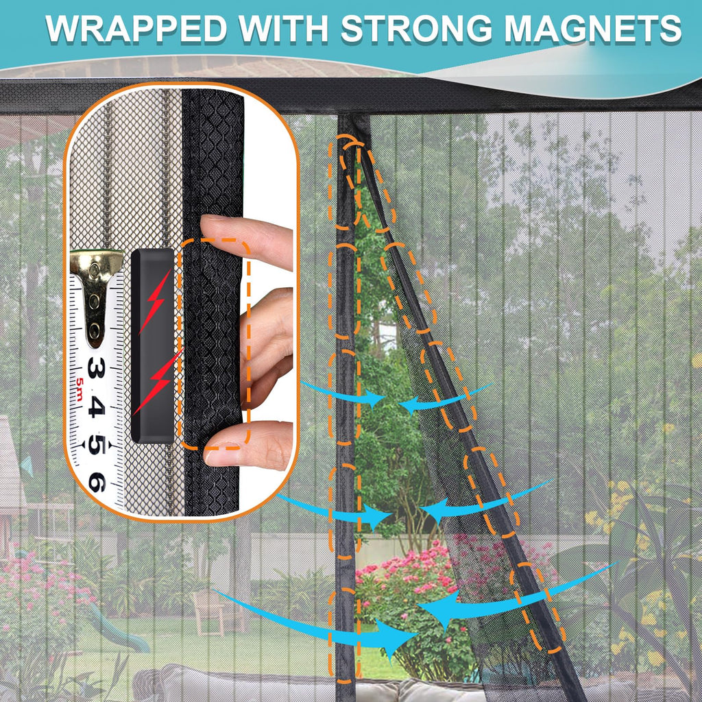 ENBZSVU Magnetic Screen Door Mesh, Fit Door 36 x 78 inch, Black Actual Net Screen Size Include Edges 38" x 80" for Patio, Sliding Door, Keeps Bugs Out, Fresh Air Flow, Self Closing