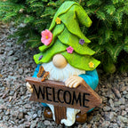 Mood Lab Garden Gnome - Solar Gnome Figurine with Welcome Sign - 9.1 Inch Decor Outdoor Lawn Statue with LED Lights