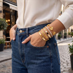 Camhanno Gold Bangle Bracelets for Women - Stainless Steel Stackable Bangles Non-Tarnish Clover Lucky Charm Bracelets, Trendy Gift for Girlfriend/Wife on Christmas Valentine’s Birthday