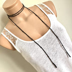 Wrapped Necklace, Black Seed Bead Jewelry, Long Layered Necklace, Tie chokier, Boho Wrapped Choker, Lariat Necklace, Christmas Gift Women