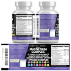 Clean Nutraceuticals Magnesium Complex with Magnesium Glycinate Citrate Malate Oxide Taurate Aspartate Orotate & Mag Chloride, Zinc Copper Manganese & Vitamin C B1 B2 B6 B12 Complex - 1Pack