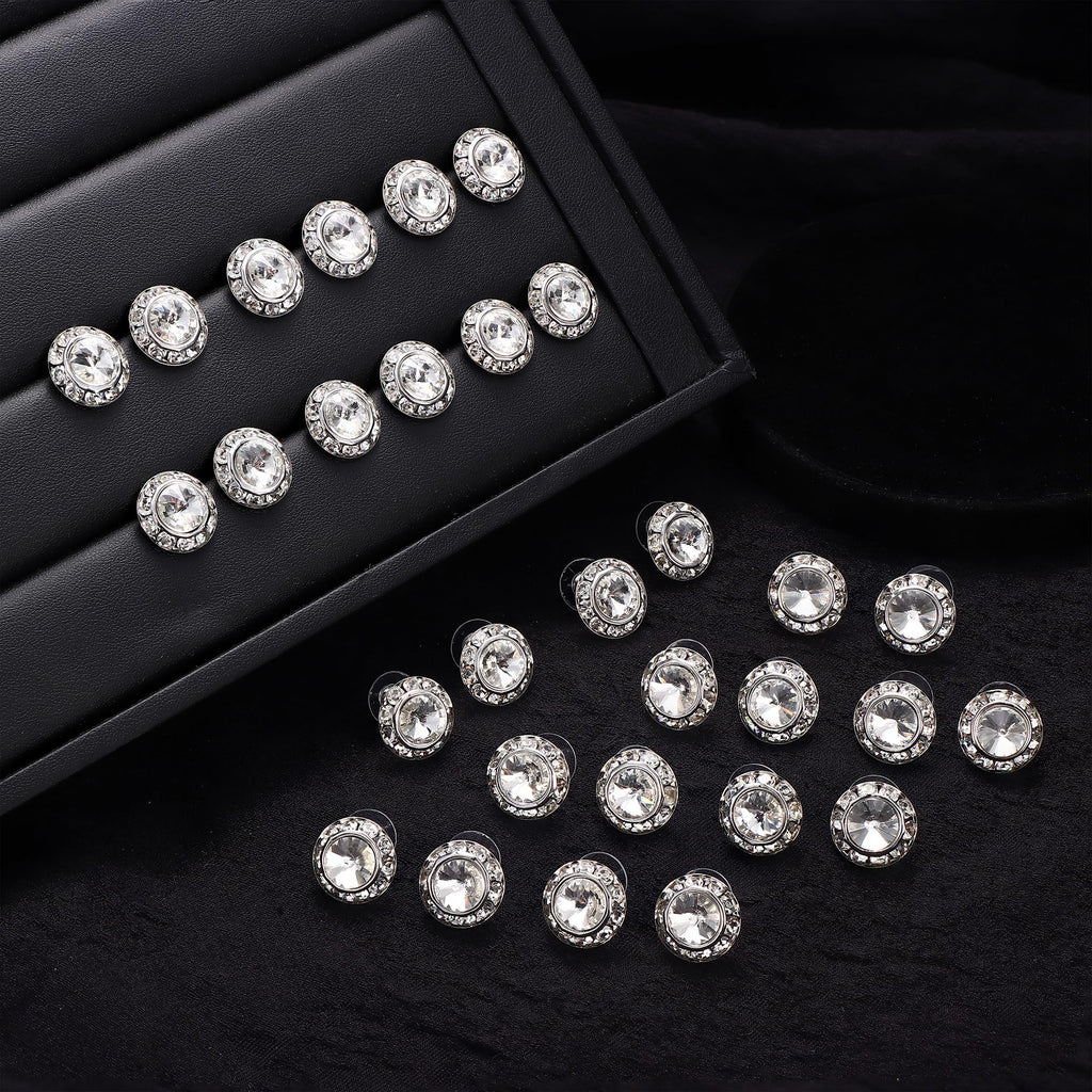 SAILIMUE 15Pairs Rhinestone Earrings For Women Dance Competition Performance Ballet Stud Earrings Stainless Steel Round Acrylic Stone Inside Rhinestone Crystal Halo Dance Competition Earrings Set15mm
