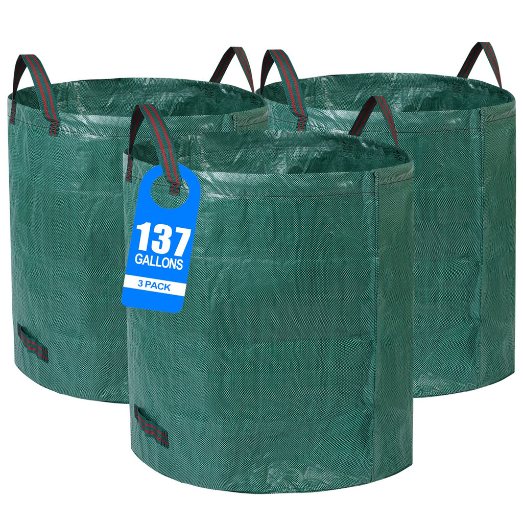 Pilntons 3 Pack 137 Gallons Reusable Yard Waste Bags with Double Bottom