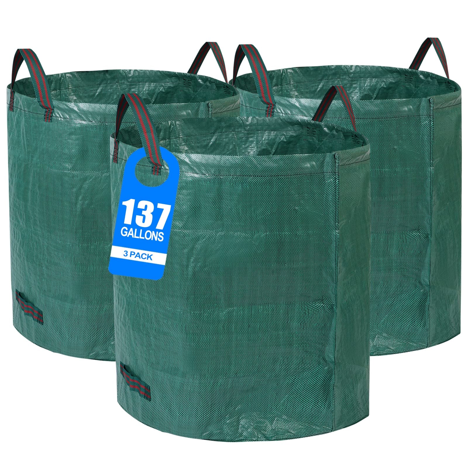 Pilntons 3 Pack 137 Gallons Reusable Yard Waste Bags with Double Bottom