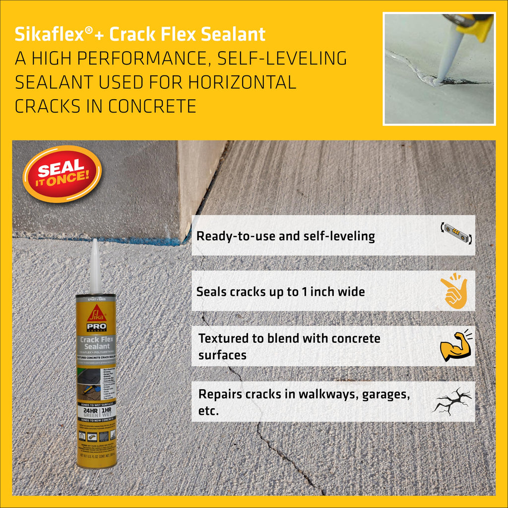 SIKA Sikaflex Crack Flex Sealant - Gray, High-Performance Polyurethane, Self-Leveling, Textured - Waterproof Seal for Horizontal Cracks - 10.1 fl. oz (Pack of 12)