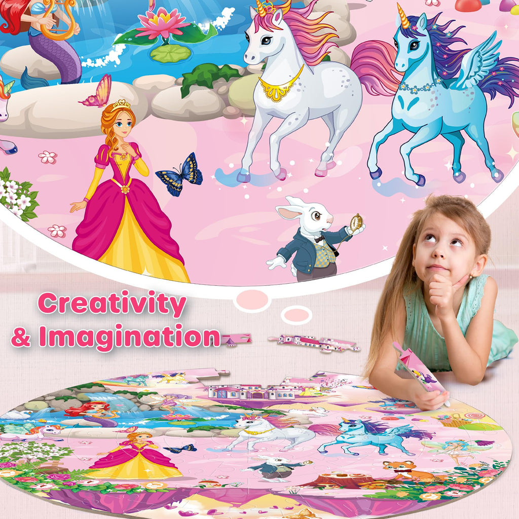 SYNARRY Unicorn Princess Mermaid Fairy Floor Puzzles for Kids Ages 3-5